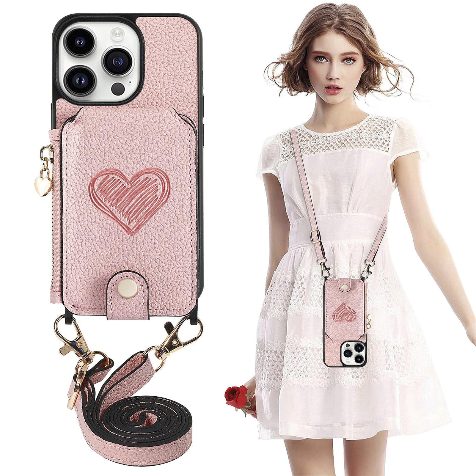 Anti-drop Case for iPhone 13 Pro 6.1 inch Zipper Wallet Kickstand PU Leather PC TPU Phone Cover with Lanyard Anti-drop Case for iPhone 13 Pro 6.1 inch Zipper Wallet Kickstand PU Leather PC TPU Phone Cover with Lanyard